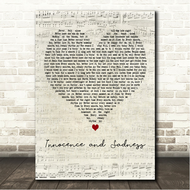 Dermot Kennedy Innocence and Sadness Script Heart Song Lyric Wall Art Canvas Framed Print