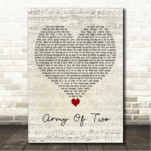 Dum Dums Army Of Two Script Heart Song Lyric Wall Art Canvas Framed Print
