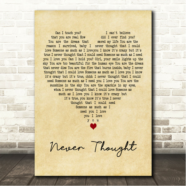 Dan Hill Never Thought Vintage Heart Song Lyric Wall Art Canvas Framed Print