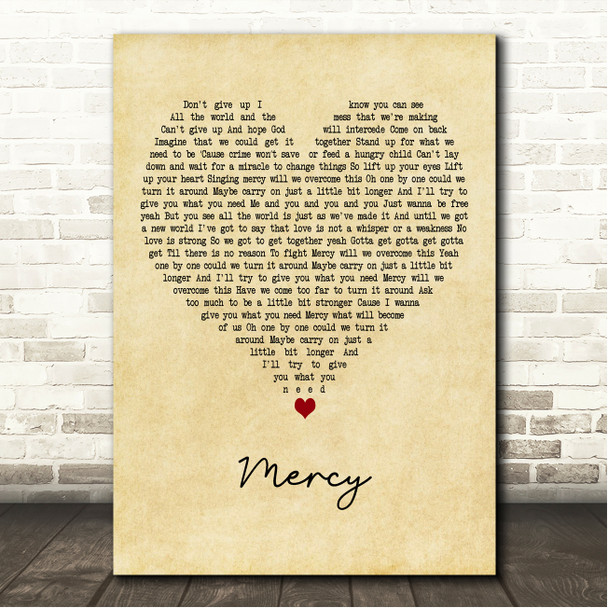 Dave Matthews Band Mercy Vintage Heart Song Lyric Wall Art Canvas Framed Print