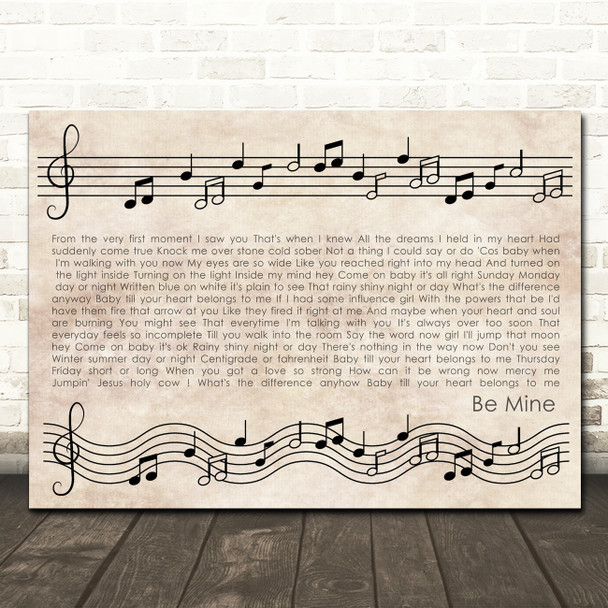 David Gray Be Mine Vintage Music Notes Script Song Lyric Wall Art Canvas Framed Print