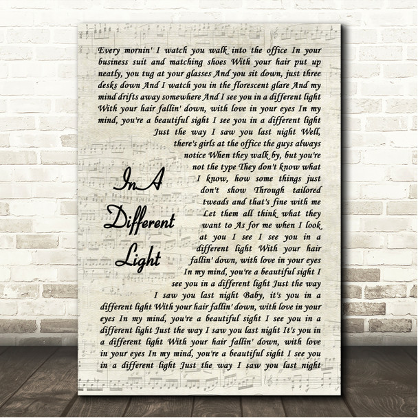 Doug Stone In A Different Light Vintage Script Song Lyric Wall Art Canvas Framed Print