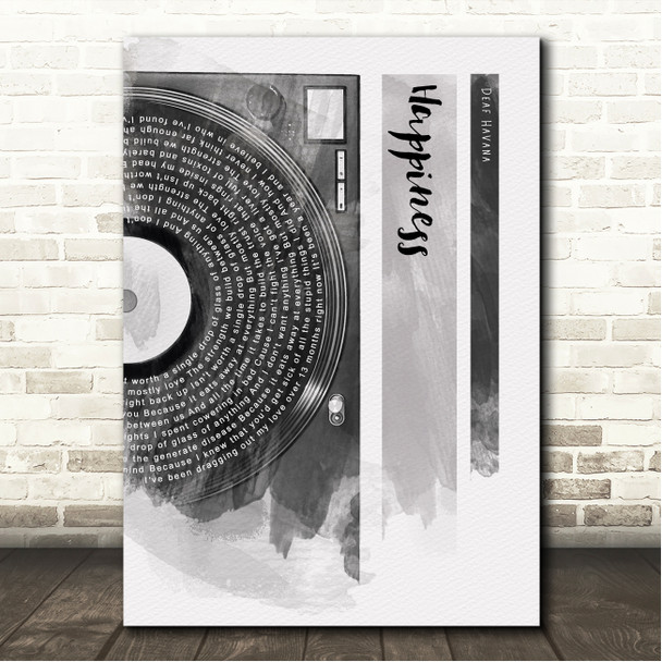 Deaf Havana Happiness Vinyl Record Half Lyrics Black Grey Song Lyric Wall Art Canvas Framed Print