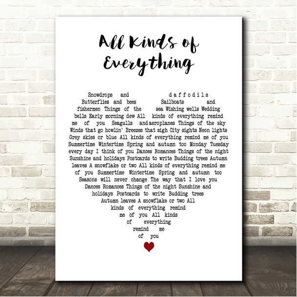 Dana (IRL) All Kinds of Everything White Heart Song Lyric Wall Art Canvas Framed Print