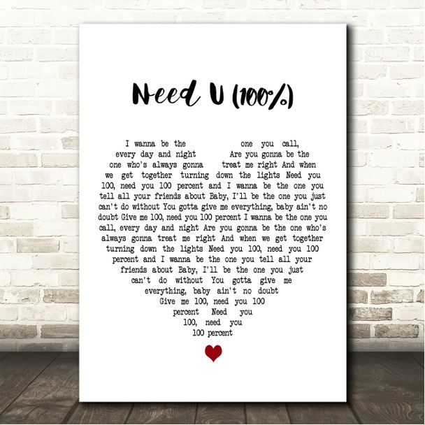 Duke Dumont Need U (100%) White Heart Song Lyric Wall Art Canvas Framed Print