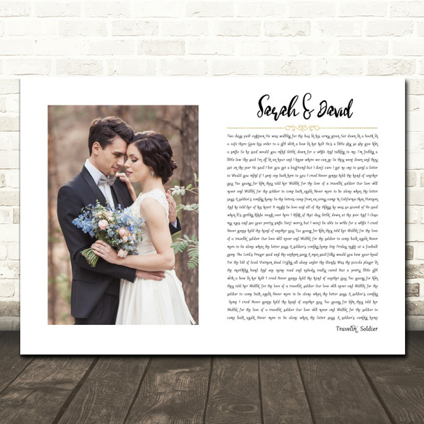 Dixie Chicks Travelin' Soldier White Landscape Script Rectangle Wedding Photo Song Lyric Wall Art Canvas Framed Print