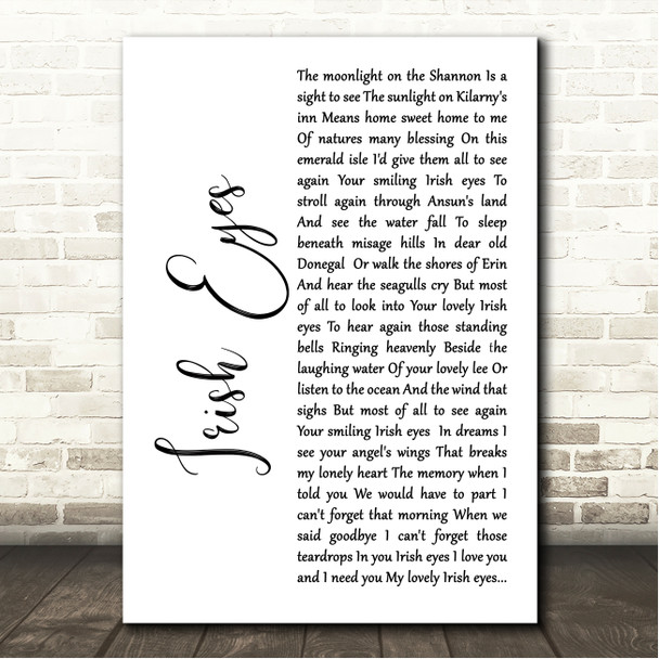 Daniel ODonnell Irish Eyes White Script Song Lyric Wall Art Canvas Framed Print