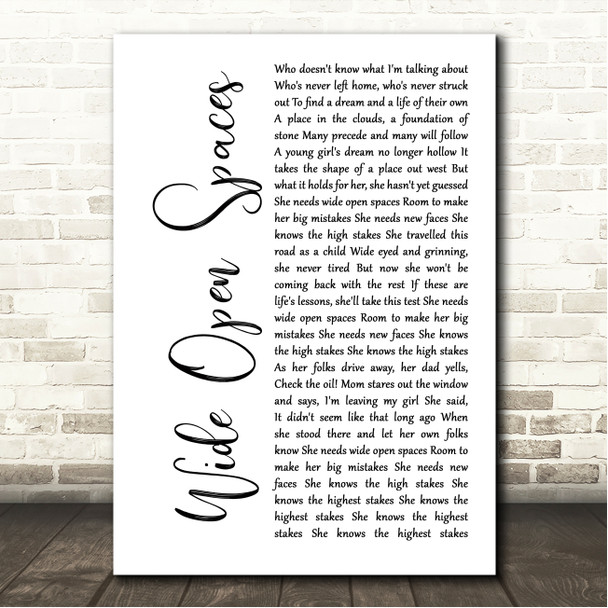 Dixie Chicks Wide Open Spaces White Script Song Lyric Wall Art Canvas Framed Print