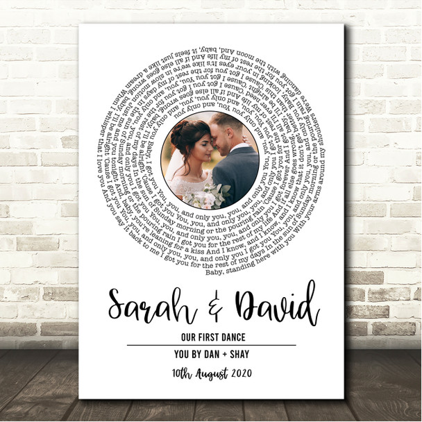 Dan + Shay You White Vinyl Record Wedding First Dance Photo Song Lyric Wall Art Canvas Framed Print