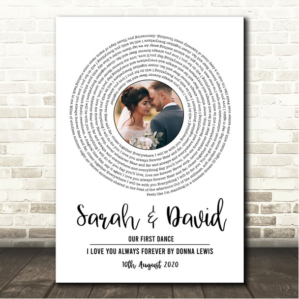 Donna Lewis I Love You Always Forever White Vinyl Record Wedding First Dance Photo Song Lyric Wall Art Canvas Framed Print