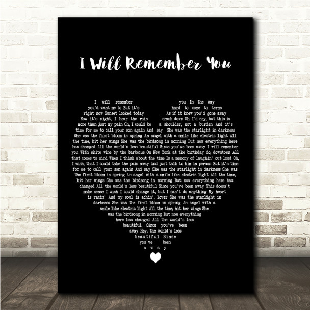 Ed Sheeran I Will Remember You Black Heart Song Lyric Wall Art Canvas Framed Print
