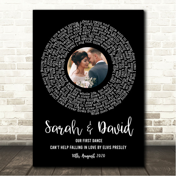 Elvis Presley Can't Help Falling In Love Black Vinyl Record Wedding First Dance Photo Song Lyric Wall Art Canvas Framed Print