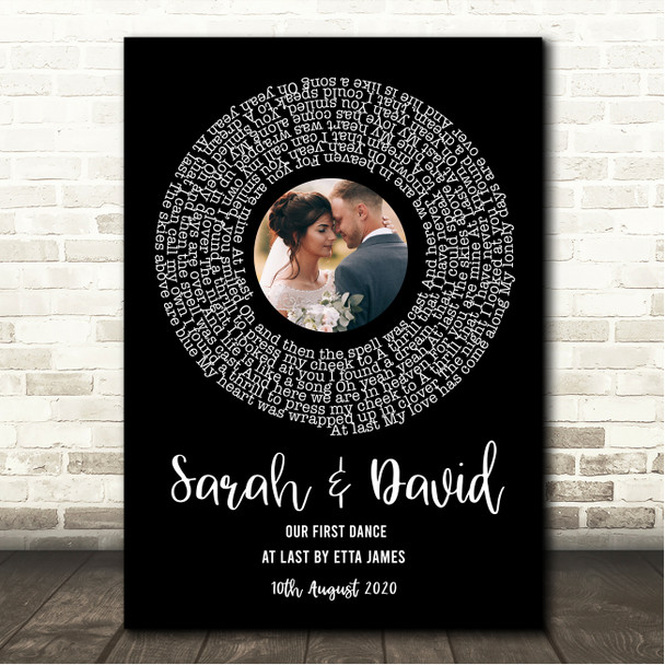 Etta James At Last Black Vinyl Record Wedding First Dance Photo Song Lyric Wall Art Canvas Framed Print