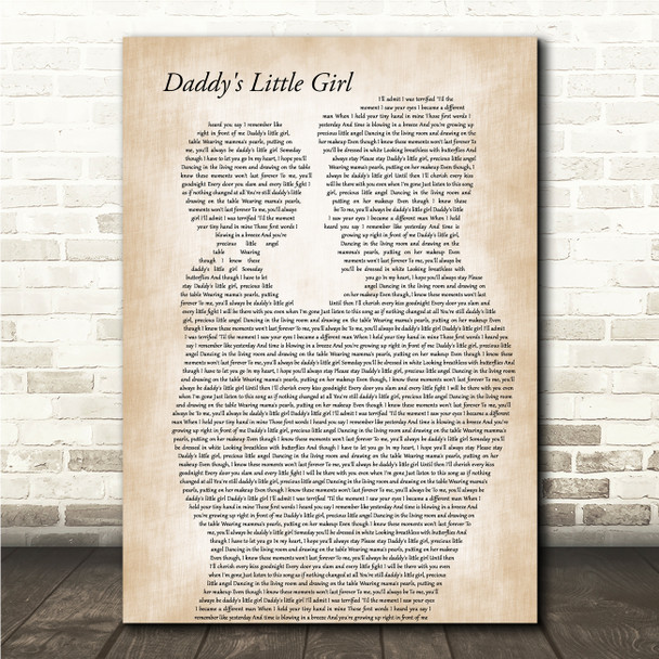 Ernie Halter Daddy's Little Girl Father & Child Song Lyric Wall Art Canvas Framed Print