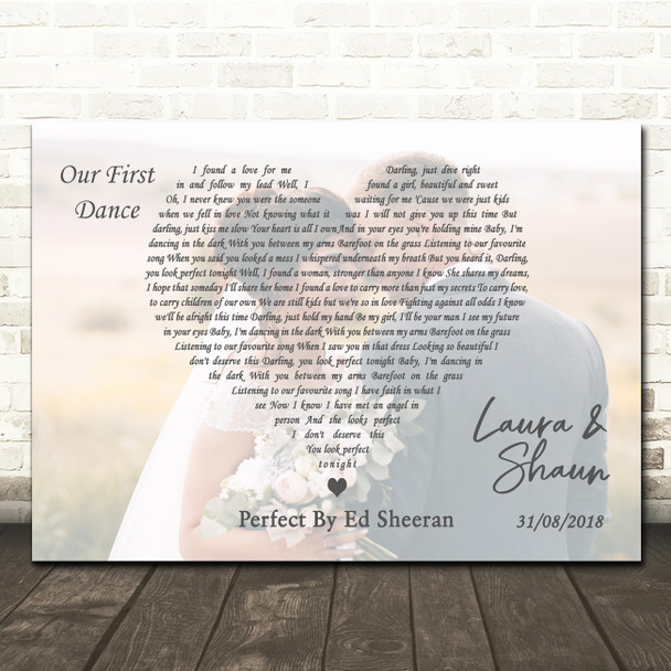 Ed Sheeran Perfect Full Page Landscape Photo First Dance Wedding Song Lyric Wall Art Canvas Framed Print