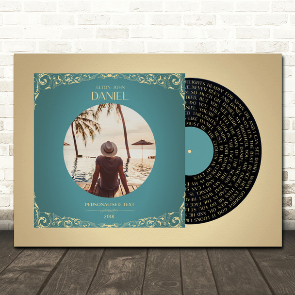 Elton John Daniel Gold Green Record Sleeve Your Photo Song Lyric Wall Art Canvas Framed Print