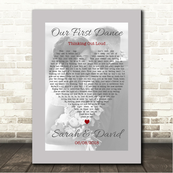 Ed Sheeran Thinking Out Loud Grey Border Wedding Photo First Dance Song Lyric Wall Art Canvas Framed Print