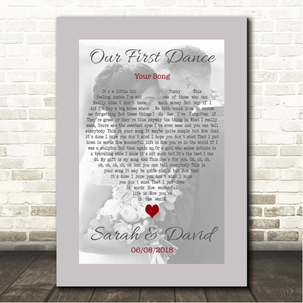 Ellie Goulding Your Song Grey Border Wedding Photo First Dance Song Lyric Wall Art Canvas Framed Print