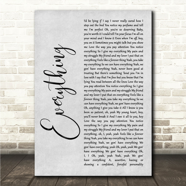Ella Mai feat. John Legend Everything Grey Rustic Script Song Lyric Wall Art Canvas Framed Print