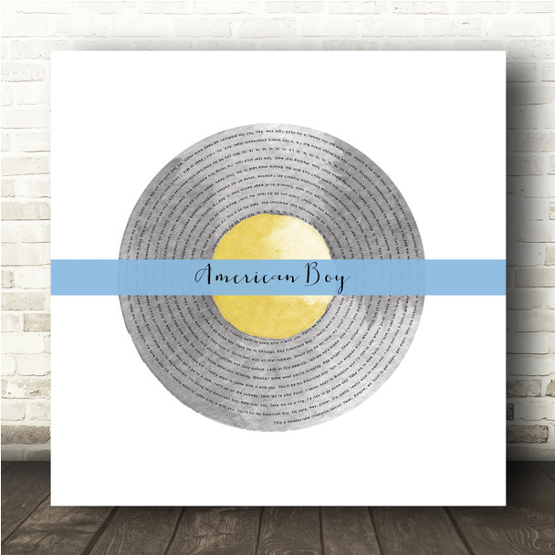 Estelle (feat. Kanye West) American Boy Grey Yellow Blue Square Vinyl Record Song Lyric Wall Art Canvas Framed Print