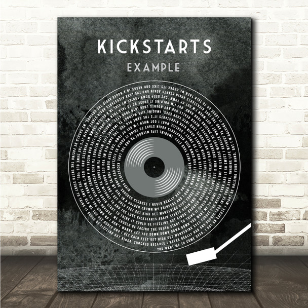 Example Kickstarts Grunge Grey Vinyl Record Song Lyric Wall Art Canvas Framed Print