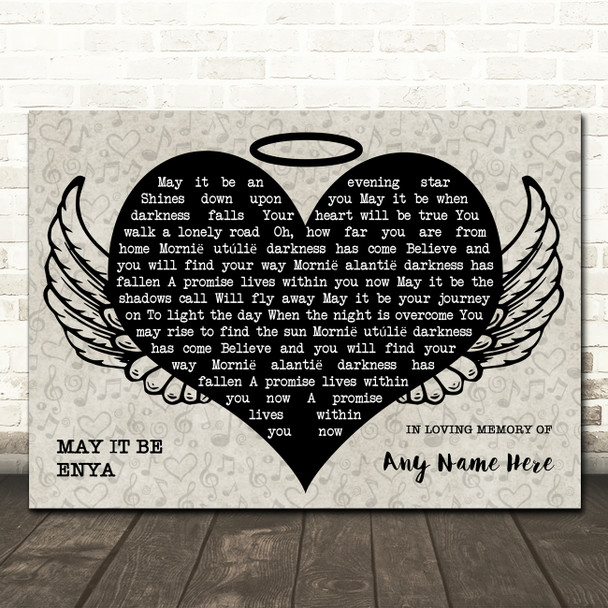 Enya May It Be Heart Angel Wings Halo Memorial Song Lyric Wall Art Canvas Framed Print