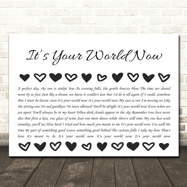 Eagles Its Your World Now Hearts Black & White In Row Song Lyric Wall Art Canvas Framed Print
