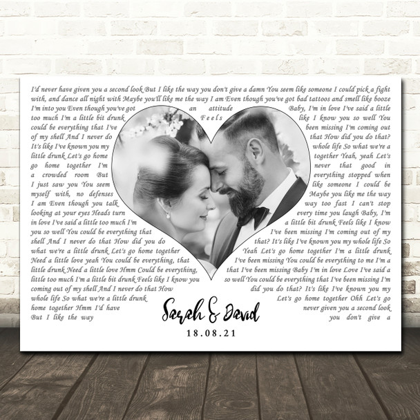 Ella Henderson & Tom Grennan Let's Go Home Together Landscape White Heart Any Text Wedding Photo Song Lyric Wall Art Canvas Framed Print