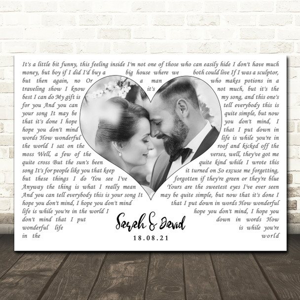 Elton John Your Song Landscape White Heart Any Text Wedding Photo Song Lyric Wall Art Canvas Framed Print