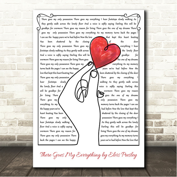 Elvis Presley There Goes My Everything Line Art Hand & Heart Song Lyric Wall Art Canvas Framed Print