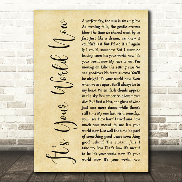 Eagles It's Your World Now Rustic Script Song Lyric Wall Art Canvas Framed Print