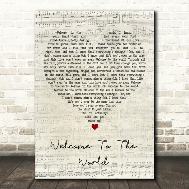Ed Sheeran Welcome To The World Script Heart Song Lyric Wall Art Canvas Framed Print