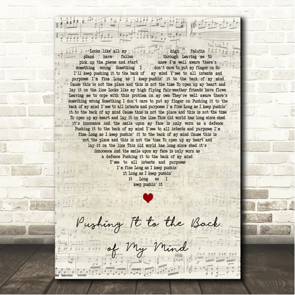 Edwyn Collins Pushing It to the Back of My Mind Script Heart Song Lyric Wall Art Canvas Framed Print