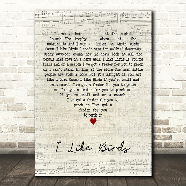 Eels ft. Jim Lang I Like Birds Script Heart Song Lyric Wall Art Canvas Framed Print
