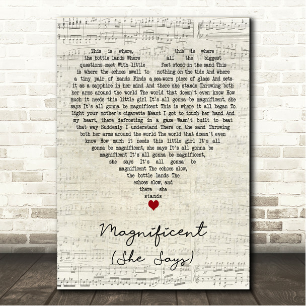 Elbow Magnificent (She Says) Script Heart Song Lyric Wall Art Canvas Framed Print