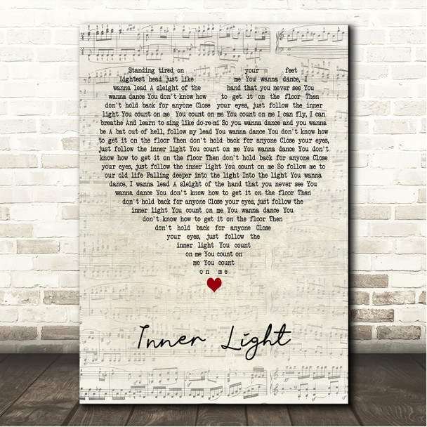 Elderbrook & Bob Moses Inner Light Script Heart Song Lyric Wall Art Canvas Framed Print