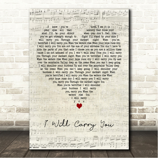 Ellie Holcomb I Will Carry You Script Heart Song Lyric Wall Art Canvas Framed Print