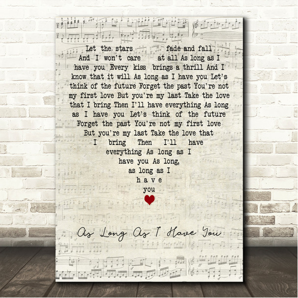 Elvis Presley As Long As I Have You Script Heart Song Lyric Wall Art Canvas Framed Print