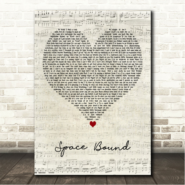 Eminem Space Bound Script Heart Song Lyric Wall Art Canvas Framed Print