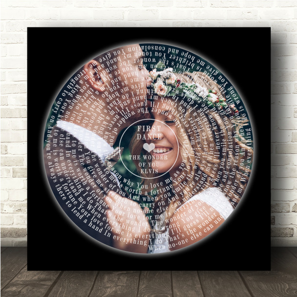 Elvis Presley The Wonder Of You Square Vinyl Record Wedding Photo Black Song Lyric Wall Art Canvas Framed Print