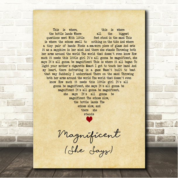 Elbow Magnificent (She Says) Vintage Heart Song Lyric Wall Art Canvas Framed Print