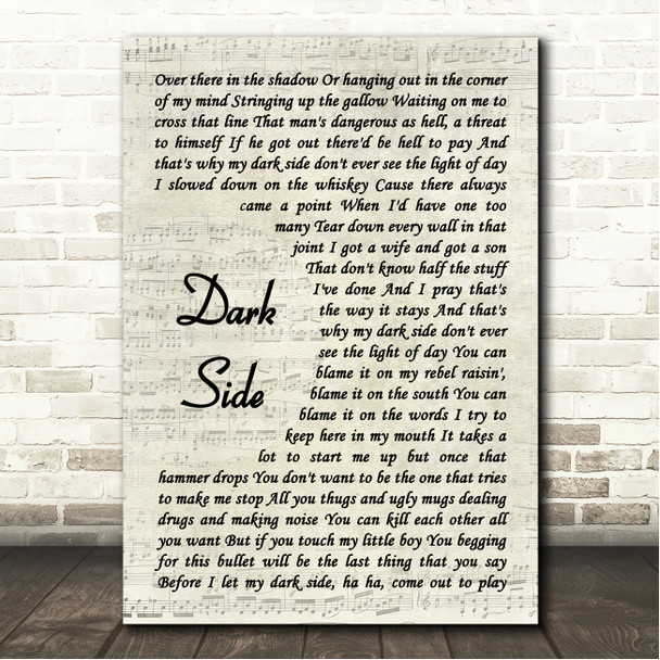 Eric Church Dark Side Vintage Script Song Lyric Wall Art Canvas Framed Print