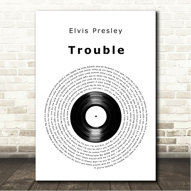 Elvis Presley Trouble Vinyl Record Song Lyric Wall Art Canvas Framed Print
