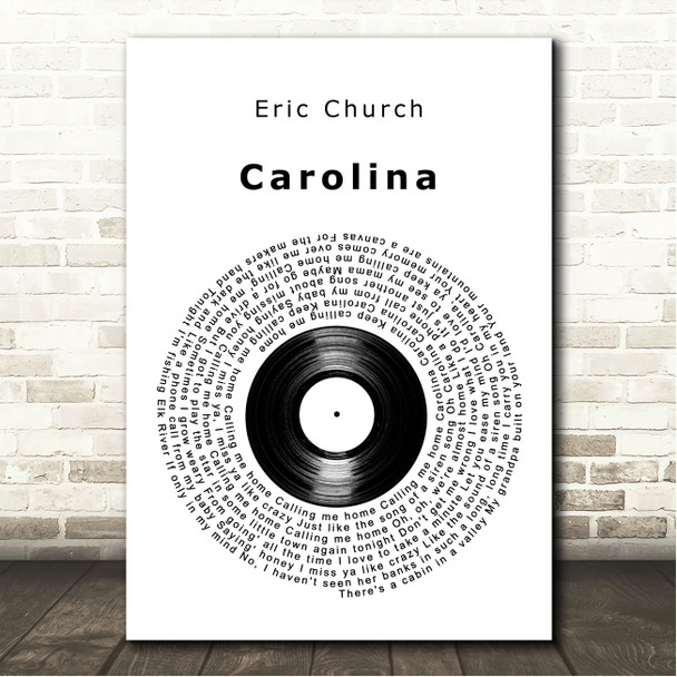 Eric Church Carolina Vinyl Record Song Lyric Wall Art Canvas Framed Print