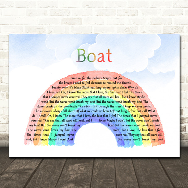 Ed Sheeran Boat Watercolour Rainbow & Clouds Song Lyric Wall Art Canvas Framed Print