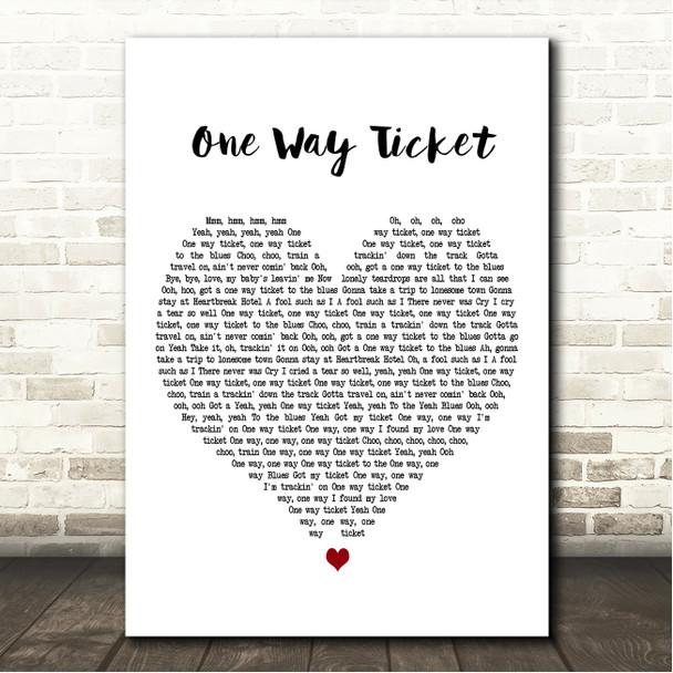 Eruption One Way Ticket White Heart Song Lyric Wall Art Canvas Framed Print