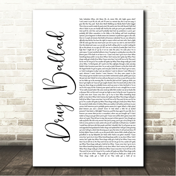 Eminem Drug Ballad White Script Song Lyric Wall Art Canvas Framed Print