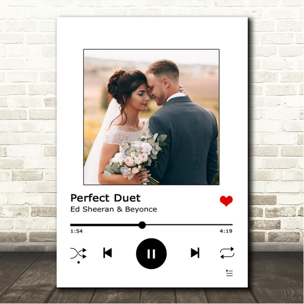 Ed Sheeran & Beyoncé Perfect Duet White Your Photo Spotify Music Song Lyric Wall Art Canvas Framed Print