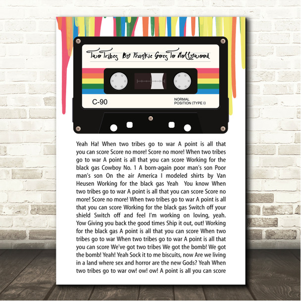 Frankie Goes to Hollywood Two Tribes 80's Retro Cassette Paint Drip Song Lyric Wall Art Canvas Framed Print