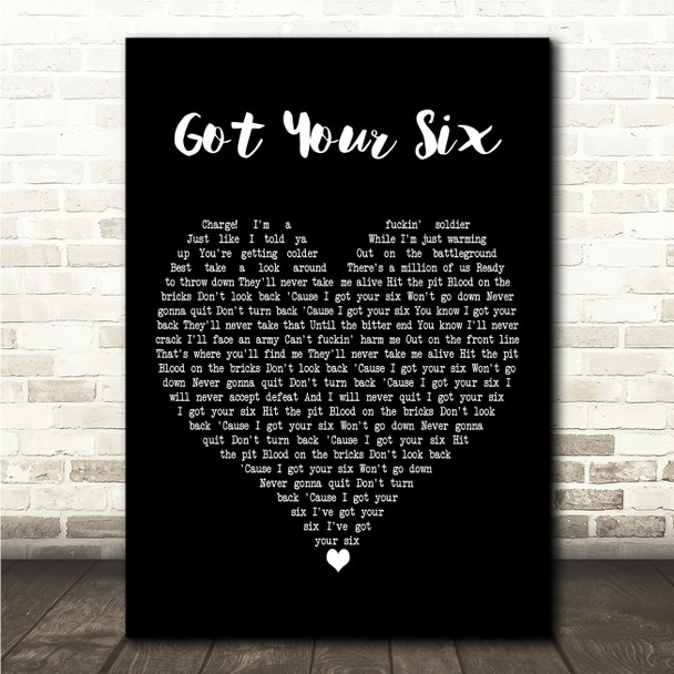 Five Finger Death Punch Got Your Six Black Heart Song Lyric Wall Art Canvas Framed Print